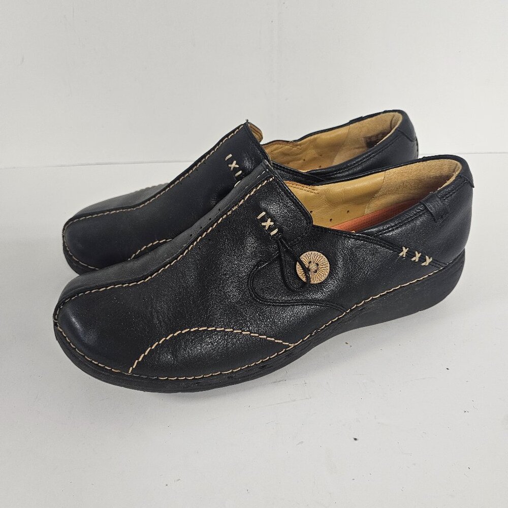 Clarks Unstructured Unloop Loafers Black Leather Comfort Casual 10M